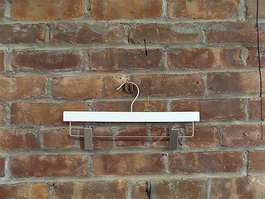 NAHANCO 21114RC 14” White Wooden Pant Skirt Hanger with Chrome Hook and Clips, (Pack of 100)