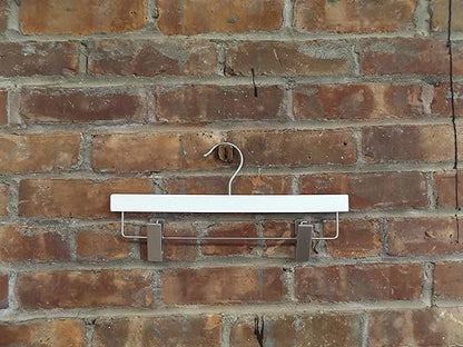 NAHANCO 21114RC 14” White Wooden Pant Skirt Hanger with Chrome Hook and Clips, (Pack of 100)