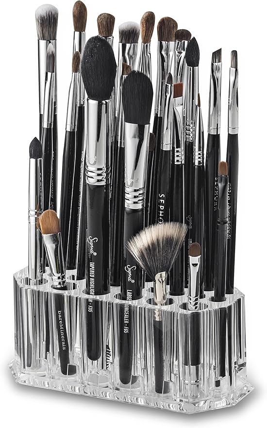 byAlegory Acrylic Makeup Beauty Brush Organizer | 26 Space Cosmetic Storage (CLEAR)