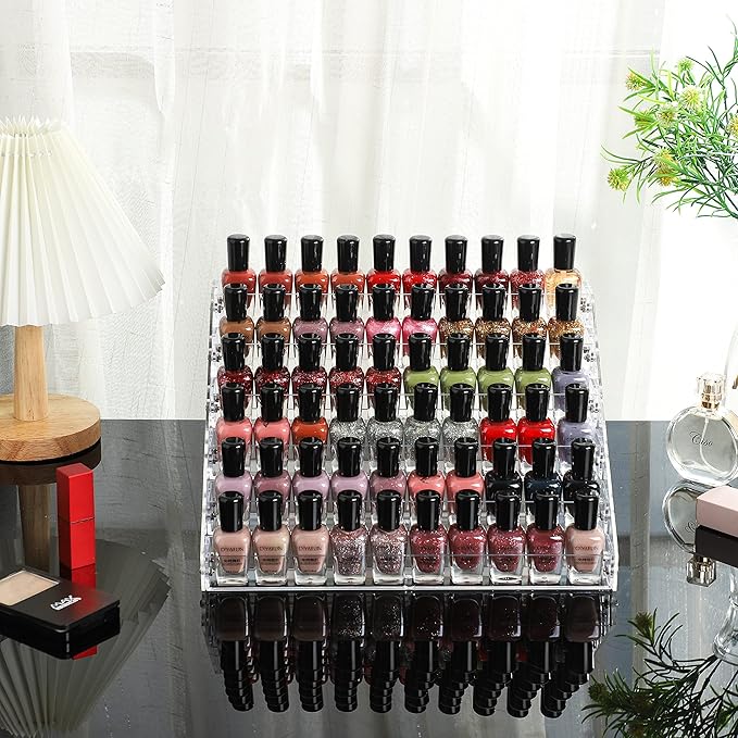 Cq acrylic 54 Bottles of 6 Layers Clear Nail Polish Rack,Nail Polish Storage Organizers and Storage Box,Clear Paint Bottles Holder and Essential Oil Organizer,Pack of 1