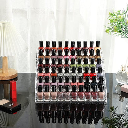 Cq acrylic 54 Bottles of 6 Layers Clear Nail Polish Rack,Nail Polish Storage Organizers and Storage Box,Clear Paint Bottles Holder and Essential Oil Organizer,Pack of 1