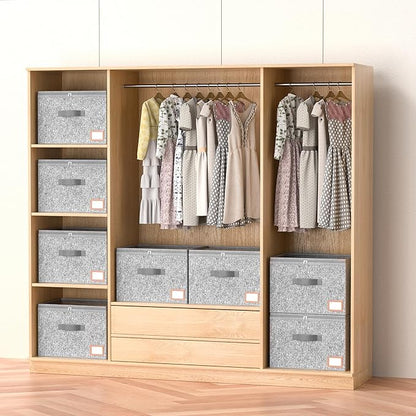 Adjustable Storage Bins for Closet, Wardrobe Clothes Organizer, Shoe Bin, Shoe Organizer, Toys, Closet Storage Solution with Clear Window (Felt Grey 32Pairs, 32Pairs)