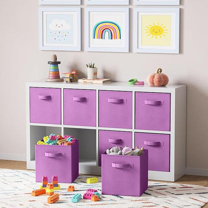 Storage Cubes Pack Of 8 - Standard Size Cube Storage Bin 10.5x10.5x11 With Dual Handles For Easy Carrying- Fabric Storage Bins Collapsible (Purple)
