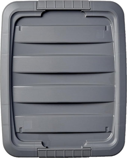 Amazon Basics Plastic Storage Containers with Secure Latching Lids, Stackable Organization Bins, Clear/Grey, 19 Quart, Set of 6