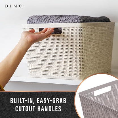 BINO | Woven Plastic Basket | Large (Natural Grey), 3-Pack | THE JUTE COLLECTION | Home Organization, Space - Saving Storage, Stylish Design | Jute Basket | Plastic Storage Basket