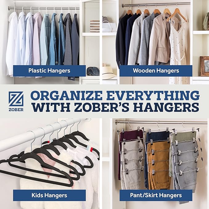 ZOBER Blush Velvet Hangers 50 Pack - Clothes Hangers, Coat Hanger for Pants & Dress Clothes - Non Slip w/ 360 Degree Swivel, Holds up to 10 lbs - Strong Felt Hanger for Clothing