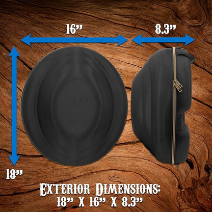 CASEMATIX Cowboy Hat Box and Portable Storage for Brims Up To 4.75'' - Hard Shell Case with Adjustable Carry Strap, Luggage ID Slot Foam Insert Dipping Brim Hats, Black, 18'' x 16'' x 8.3''
