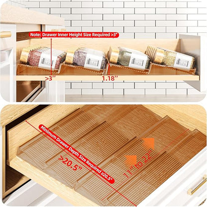 MUDEELA Clear Spice Drawer Organizer, 4 Tier- 4 Set (8 Packs) Spice Rack for Drawer, Expandable From 11" to 22" Kitchen Seasoning Organizers and Storage for Drawer (Jars not included), Amber