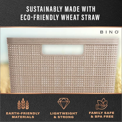 BINO | Woven Plastic Basket | Small (Natural Grey), 5-Pack | THE JUTE COLLECTION | Home Organization, Space - Saving Storage, Stylish Design | Jute Basket | Plastic Storage Basket