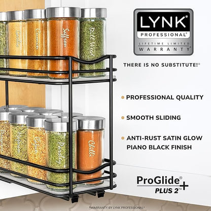 LYNK PROFESSIONAL® Pull Out Spice Organization for Cabinets - 4-3/8 inch Wide – Spice Rack for Inside Cabinets, Slide Out Spice Rack Organizer for cabinet – Pull Out Spice Rack, Sliding 2 Tier Black