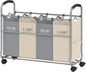 Tajsoon Laundry Sorter 4 Sections, Laundry Separator Hamper with Heavy Duty Lockable Rolling Wheels, Laundry Divider with Removable Bags for Dirty Clothes Storage, Beige & Grey