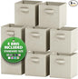 Set of 8 Foldable Fabric Storage Cube Bins | Collapsible Cloth Organizer Baskets Containers | Folding Nursery Closet Drawer | Features Dual Handles | More Beautiful Colors Available (Beige)