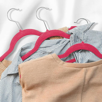Casafield 50 Velvet Kid's Hangers - 14" Size for Children's Clothes - Pink