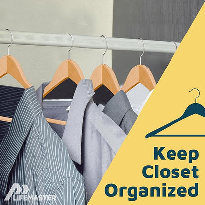 Lifemaster Solid Wooden Hanger Set - 10 Pieces Non-Slip Versatile Closet Space-Saving Hanger Set for Suit, Coat, Camisole, Jacket, Pants, and Dresses with 360° Swivel Hook