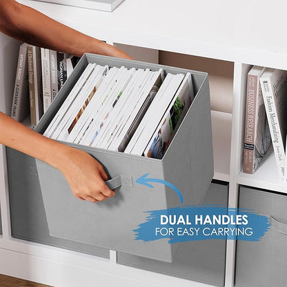 Storage Cubes Pack Of 8 - Standard Size Cube Storage Bin 10.5x10.5x11 With Dual Handles For Easy Carrying- Fabric Storage Bins Collapsible (Light Grey)