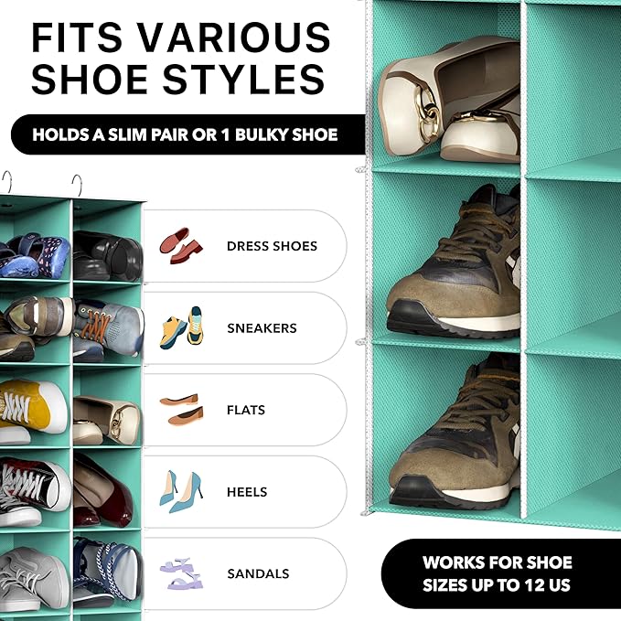 Simple Houseware 24 Section Shelves Hanging Shoes Organizer Holder for Closet, Turquoise
