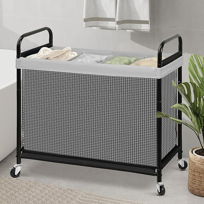 STO STO Laundry Hamper 4 Section, 140L Rolling Laundry Sorter Cart with Removable and Washable Liner Bag, Clothes Hamper with Wheels and Metal Handle for Laundry Room and Bedroom, Gray