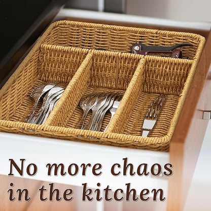 Silverware Drawer Organizer, Kitchen Essentials - Resin Wicker, Latte