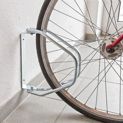 a Relaxdays Bicycle Stand for Wall Mounting, Wall Mount for 1 Bike, Galvanised, Adjustable, HBT: 32.5 x 9 x 28.5 cm, Silver