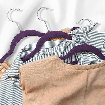 Casafield 50 Velvet Kid's Hangers - 14" Size for Children's Clothes - Purple