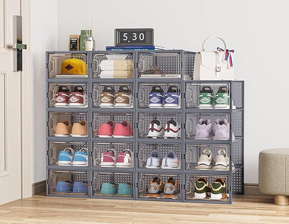 HOMIDEC Shoe Storage, 12 Pack Shoe Organizer for Closet, Shoe Boxes Clear Plastic Stackable Shoe Containers with Lids for Size 10