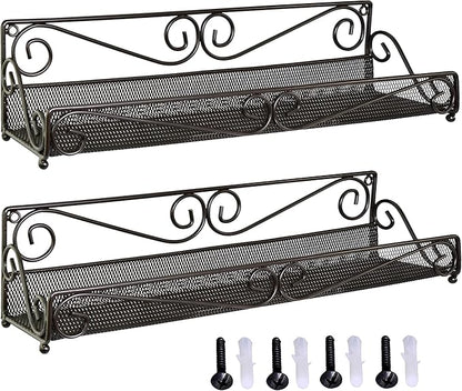 AMT 1 Tier Nail Rack, 2 Pack Metal Wall Mount Organizer, Essential Oils Organizer, Pantry Cabinet Door Shelf Storage.Hanging Display for Spice Jars, Nail Polish, Cosmetic Beauty Bottles