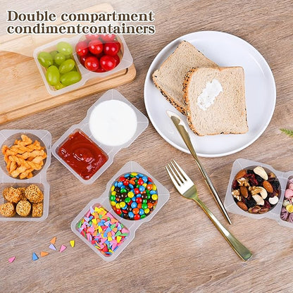 20 sets Reusable Snack Containers 2 Compartment Condiment Container With Lids Snackle Box Container Portion Control for Refrigeration Sauce,Outdoor Takeaway,Travel