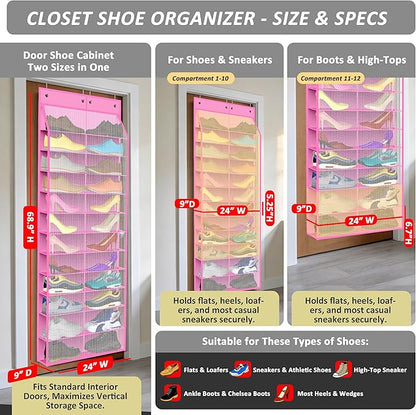 Kotkn 24-Pair Over Door Shoe Organizer for Family & Kids, Double Sided | Hanging Storage for Sneakers, Boots, Toys & Room OrganizationRose Quartz