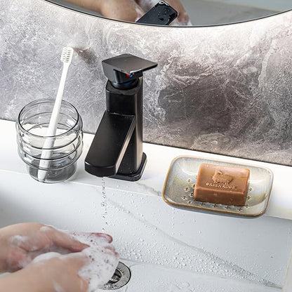 Premium Ceramic Soap Dish Holder - Large 5.5 Inch Soap Saver Tray with Non-Slip Base, Multi-Use for Bar Soap, Sponge, Butter & Jewelry - Elegant Gift for Bathroom, Kitchen, Shower Countertop - Gray