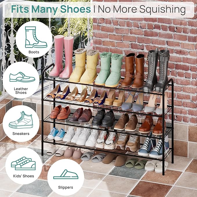 viewcare Long Shoe Rack for Closet, 4-Tier Extra Long Shoe Rack for Entryway & Garage, Black Shoe Organizer Holds 20-23 Pairs, Sturdy Metal Construction