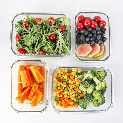 10 Pack Glass Storage Containers For Food, Airtight Meal Prep Containers with Lids Leak-proof, Glass Lunch Boxes Microwave, Freezer & Dishwasher Safe (34oz & 12oz)