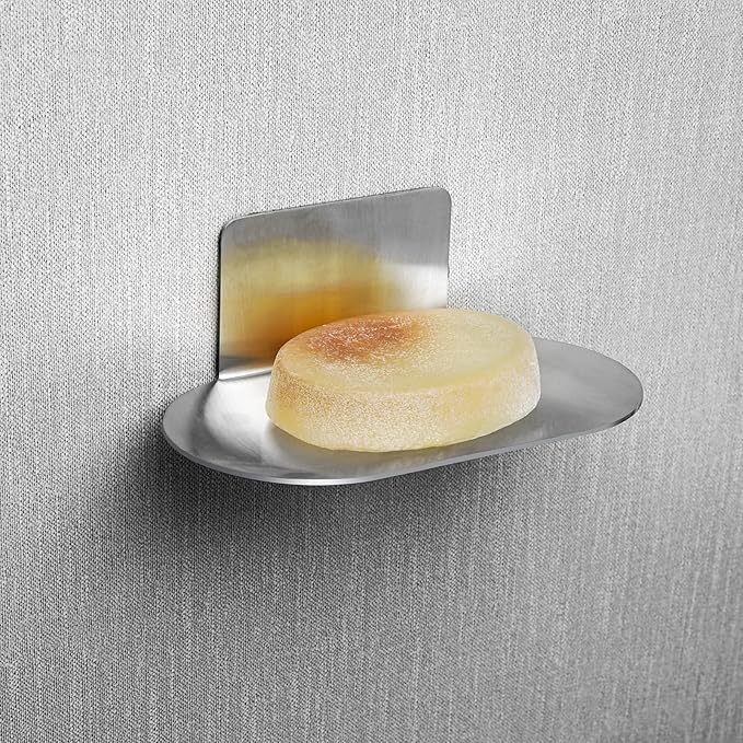 Soap Dish for Shower, 3 Slot Self-Adhesive Soap Holder for Bathroom, Wall Mounted Shower Soap Holder, Stainless Steel Soap Tray (Brushed Silver)