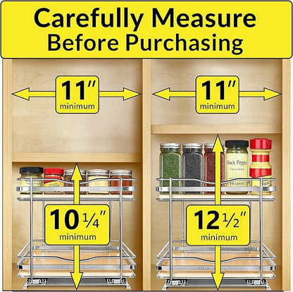 LYNK PROFESSIONAL® Élite™ Pull Out Spice Organization for Cabinets - 10-3/8 inch Wide – Spice Rack for Inside Cabinets – Wood/Chrome - Sliding Spice Rack Organizer for cabinet – Spice Rack - 2 Tier