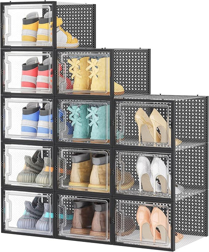 HOMIDEC Shoe Storage, 12 Pack Shoe Organizer for Closet, Shoe Boxes Clear Plastic Stackable Shoe Containers with Lids for Size 13