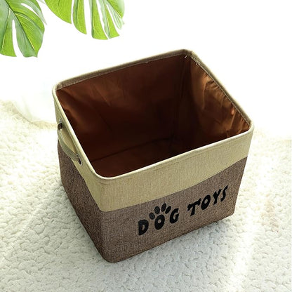 PET ARTIST Dog Toy Basket, Collapsible Dog Toy Bin Box with Comfortable Handles, Large Pet Toy Storage Basket Organizer for Accessories, Toys,Coat & Clothing,Blanket Leash (Brown, L:15"x13"x12")