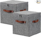 2PCS Storage Cubes with Lid Fabric Storage Bins Boxes PU Leather Handles Cotton Linen Closet Organizer Container Decorative Foldable Washable Shelf Cloth Basket (Zipper Lid, Gray, 11in)