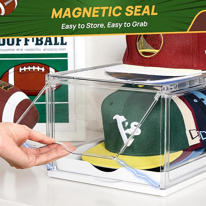 Vtopmart 2 Pack Hat Organizer for Baseball Caps, Clear Hats Holder Box with Drawer, Large Cap Storage with Sliding Tray, Stackable Rack Display Case with Magnetic Door, Each Holds 12 Hats