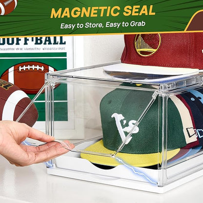 Vtopmart 2 Pack Hat Organizer for Baseball Caps, Clear Hats Holder Box with Drawer, Large Cap Storage with Sliding Tray, Stackable Rack Display Case with Magnetic Door, Each Holds 12 Hats