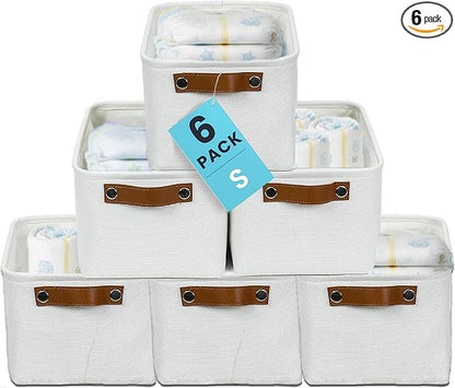 OrganiHaus 12x8in Canvas Storage Baskets 6 Pack | SMALL Fabric Bins for Shelves | Pantry & Bathroom Organizer | Full Off-White