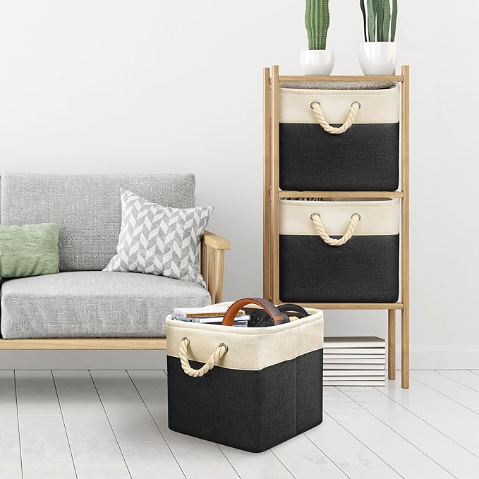Simple Houseware 13" x 13" Large Fabric Storage Cubes for Closet and Cube Organizer, 3 Pack, Black