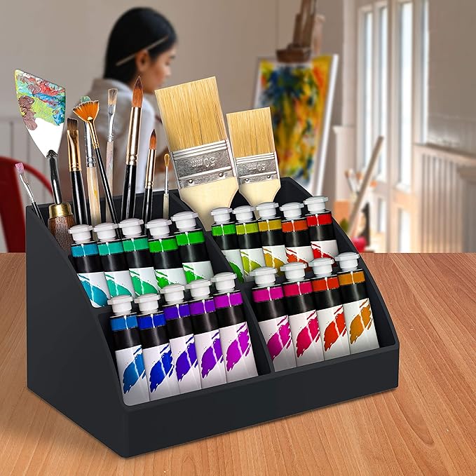 Acrimet Desktop Organizer - Easy Organizer Caddy Holder for Office, Home and School use (Plastic) (Black Color)