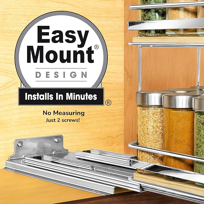 LYNK PROFESSIONAL® Élite™ Pull Out Spice Organization for Cabinets - 6-3/8 inch Wide – Spice Rack for Inside Cabinets – Wood/Chrome - Sliding Spice Rack Organizer for cabinet – Spice Rack - 2 Tier
