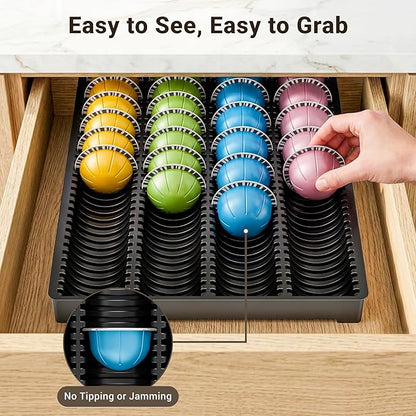 EVERIE Drawer Coffee Pod Organizer for Vertuo Capsules – Holds Up to 40 Large or 52 Small Pods, Space-Saving Insert Tray, Fits Kitchen Cabinets, 15.4" x 10.2" x 1.2", Pack of 2