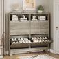 Xixini Shoe Cabinet with 4 Flip Drawers, 46" Tall Narrow Fluted Shoe Storage Organizer for Entryway, Hidden Slim Wooden Shoe Rack Cabinet for Front Door Entrance, Hallway, Living Room, Light Grey