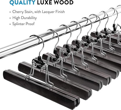 ZOBER High-Grade Wooden Non Slip Skirt Hangers with 360 Swivel Hook (Black, 10 Pack)