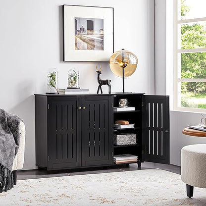 Topeakmart Shoe Rack Frees Standing Storage Organizer 4 Tier Shoe Shelf Storage Louvered Door Entryway Hallway Furniture for Living Room Bathroom Black