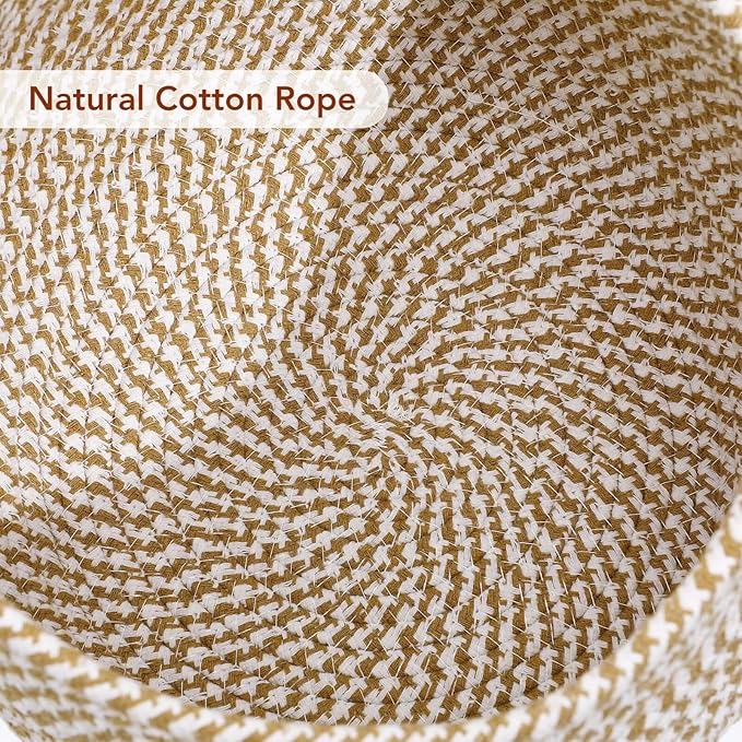 Angoily Storage Basket, 6.6 Quarts Woven Cotton Rope Basket with Lid, 1.6 Gal Small Round Decorative Storage Organizier Bin Box for Nursery, Living Room, Blanket, Home Decor, Bedroom