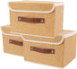 Small Storage Bin with Lid Storage Boxes,Collapsible Linen Storage Basket Container with Lid Storage Cube for Organizing Closets,3 Pack(Light brown)