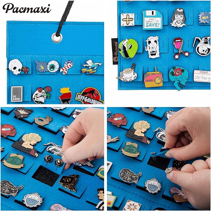 PACMAXI Hanging Brooch Pin Organizer, Display Pins Storage Case, Brooch Collection Storage Holder, Holds Up to 96 Pins.(Not Include Any Accessories) (Blue, Small)