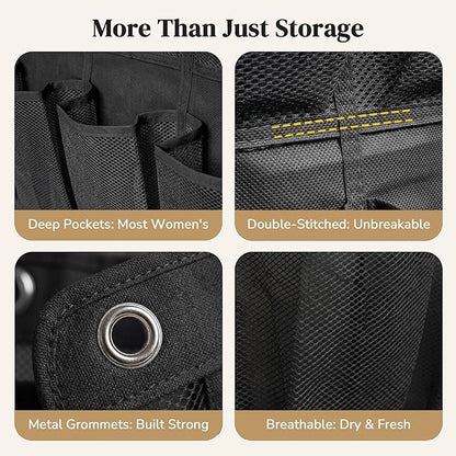 48 Pockets Over The Door Shoe Organizer, Large Mesh Hanging Shoe Rack, 6-Column Heavy Duty Shoe Storage for Sneakers and Heels, Behind Door Holder for Entryway Bedroom Dorm College, Black